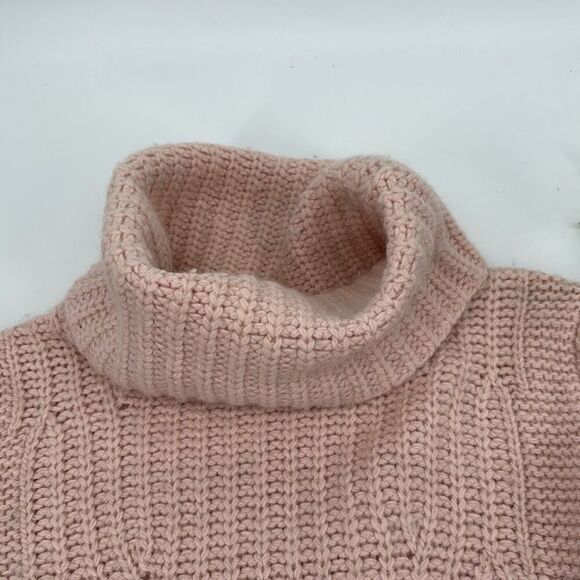 Banana Republic Italian Wool Blend Chunky Knit Turtleneck Sweater Pink M - Picture 5 of 11